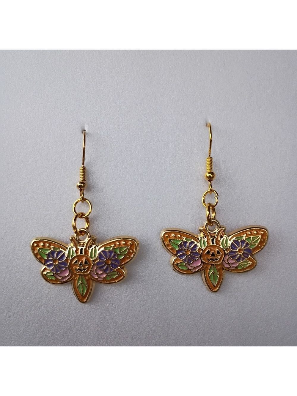 2/$10 Handmade Gold Tone Pumpkin Moth Butterfly Earrings Set